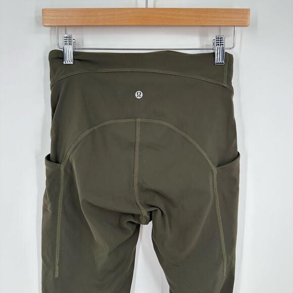 Lululemon Womens 6 Power Thru‎ Tight Legging Green Olive Pockets - Picture 9 of 12